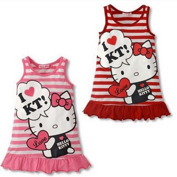 Đầm thun sát nách đuôi cá Hello kitty D023-hồng hàng QC