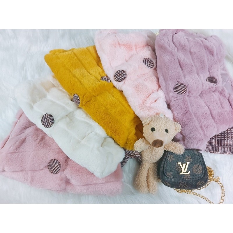 Áo gile bé gái , váy bé gái áo gile lông cho bé liền váy kẻ hàng Quảng Châu Khoác mùa đông