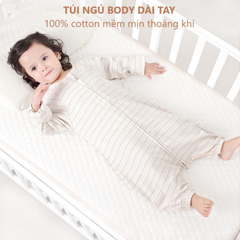 Túi Ngủ Body Dài Tay Cho Bé từ 0 đến 3 tuổi cotton tự nhiên mềm mịn - Túi ngủ thu đông