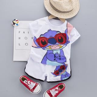Áo thun ngắn tay + quần đùi in hình hoạt họa bằng vải cotton dành cho bé trai bé gái từ 0-5 tuổi