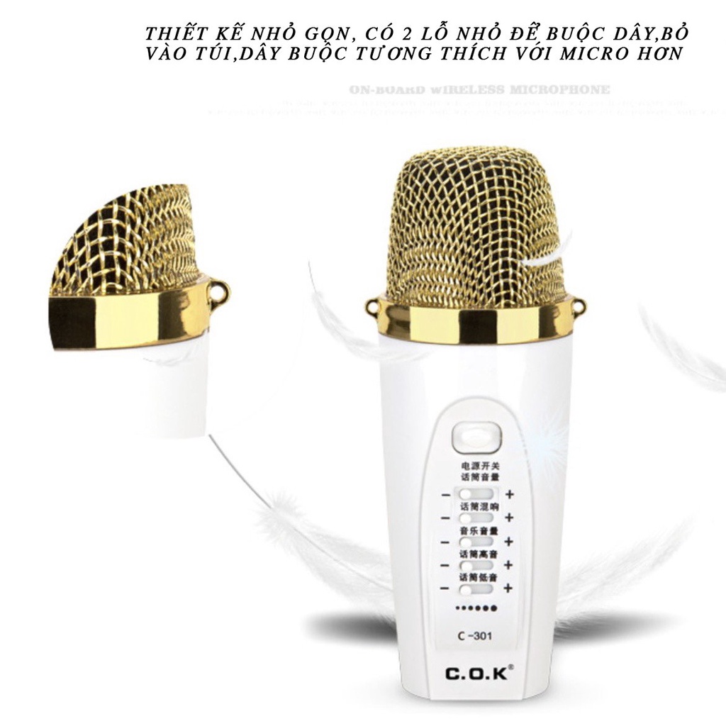 MICRO HÁT ĐIỆN THOẠI C.O.K C-301 MIC THU ÂM KARAOKE  3 IN 1 - HÀNG CHÍNH HÃNG