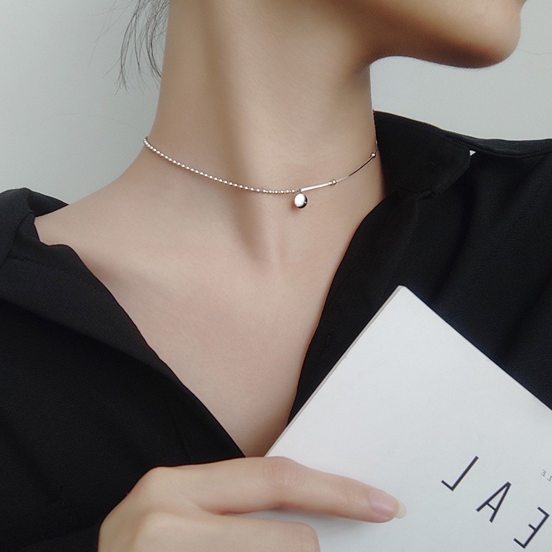 Vòng cổ Chocker tag tròn Lucky bạc Ý 925 mạ vàng trắng cao cấp DUYSON SILVER [DCXK39]