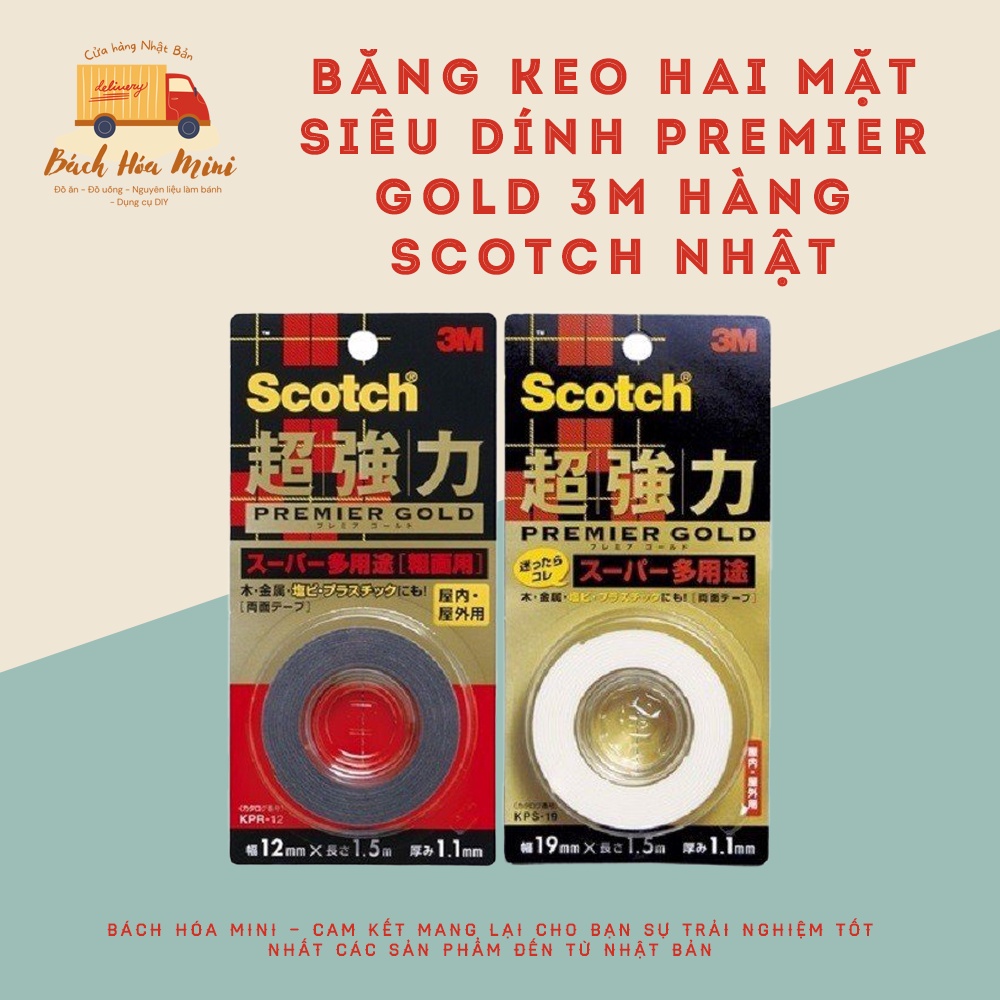 Băng keo hai mặt siêu dính Premier GOLD 3M hàng Scotch Nhật