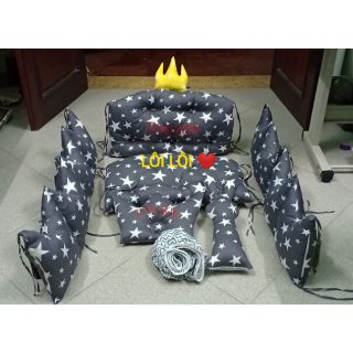 Combo 4 tấm quây, ga, gối chặn, gối nằm và thú ôm
