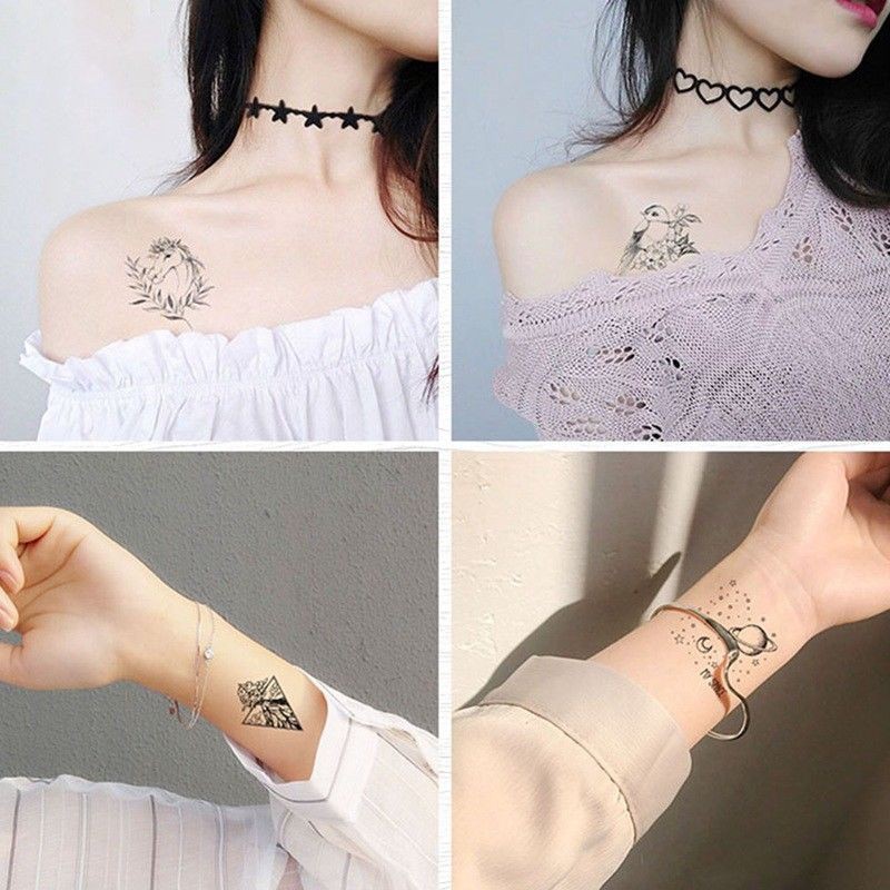 Miếng dán xăm tạm thời họa tiết đen trắng cá tính thời trang