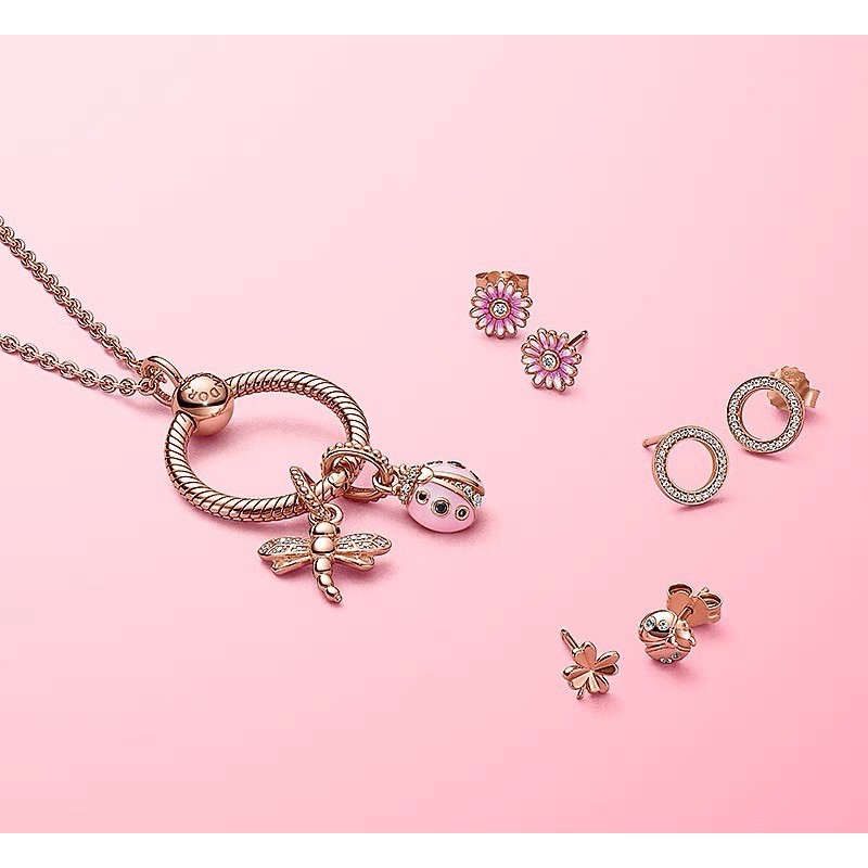 charm pan treo chuồn chuồn vàng hồng đính đá bạc s925