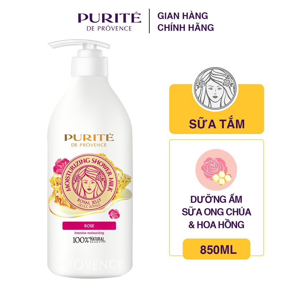 Sữa Tắm Purité Dưỡng Ẩm Sữa Ong chúa & Hoa Hồng 850ml