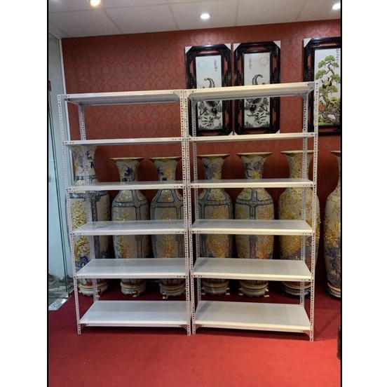 Kệ sắt v lỗ lắp ghép: Cao 1m8 x dài 1m x rộng 30 gồm 6 tầng