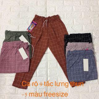 Quần baggy nữ vải karo mềm cạp Thun - gấp lai-tôn dáng-Nhã Bình Store