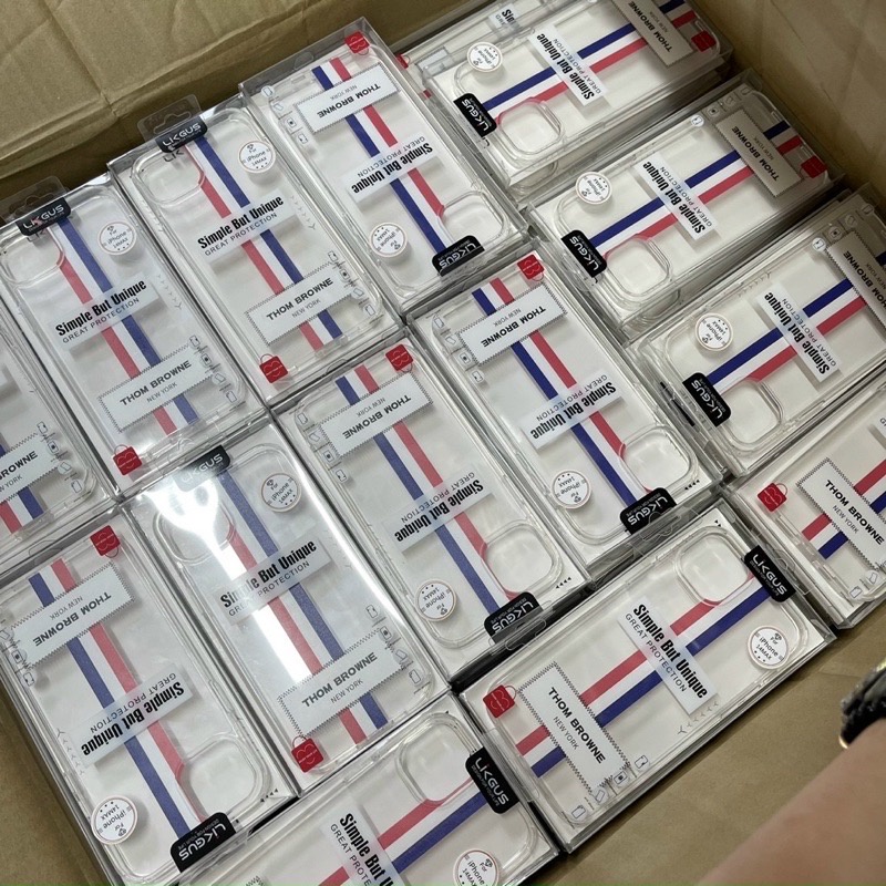 ￼Ốp Likgus Thom Browne cho iPhone 7Plus/X/Xsmax/11Promax/12ProMax/13Promax/14Promax lưng trong cứng sọc sanh đỏ siêu đẹp