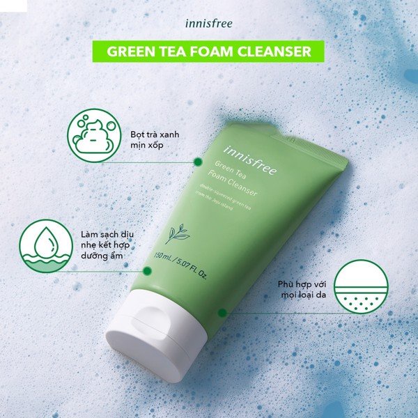 Sữa Rửa Mặt Trà Xanh Làm Sạch Innisfree Green Tea Foam Cleanser 150ml