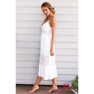 Đầm maxi 2 dây phối ren phong cách bobo gợi cảm dành cho nữ