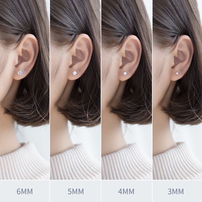 Khuyên tai bạc nữ nụ đá tròn Bông tai bạc 925 nam nhiều size