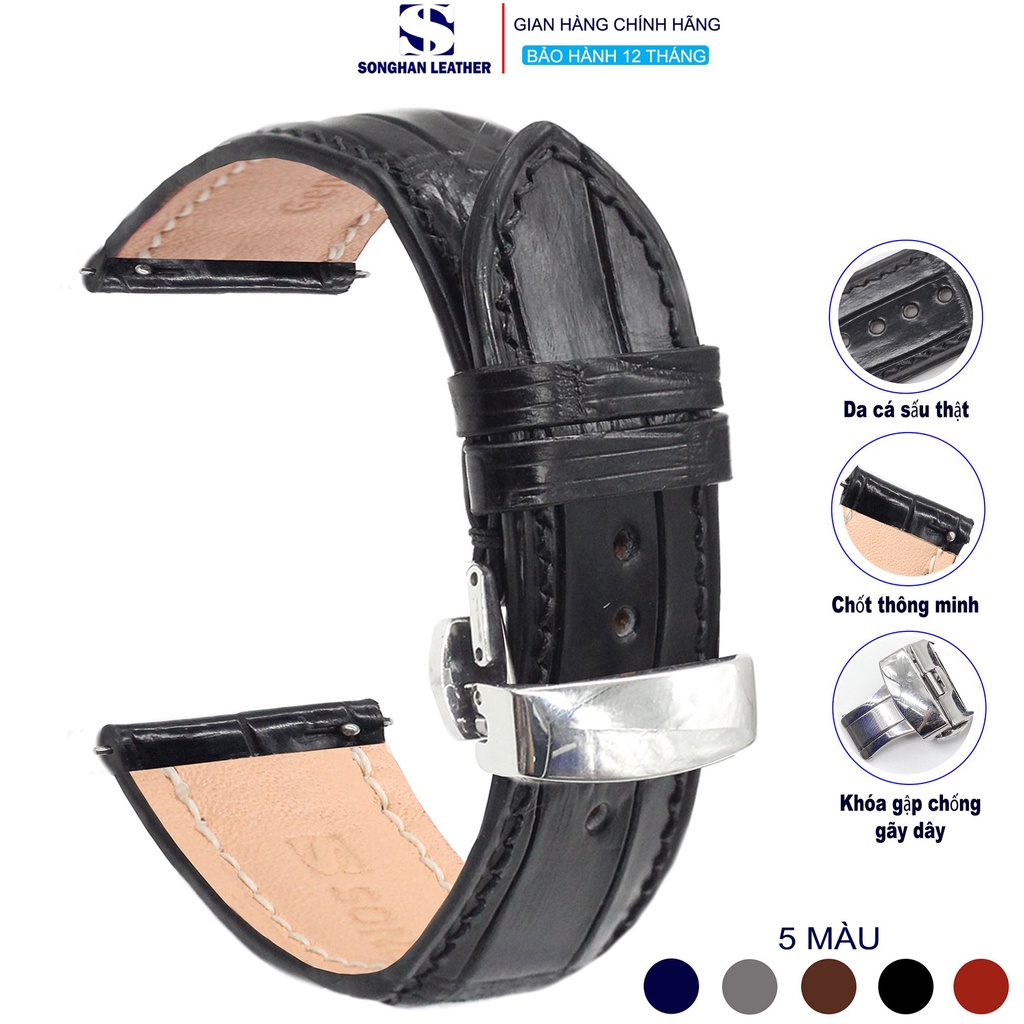 Dây Da Đồng Hồ Songhan Leather WT02.Dây Da Cá Sấu Kèm Khóa Bướm Gập Cao Cấp+Chốt thông minh dễ dàng lắp ráp.BH 6 Tháng
