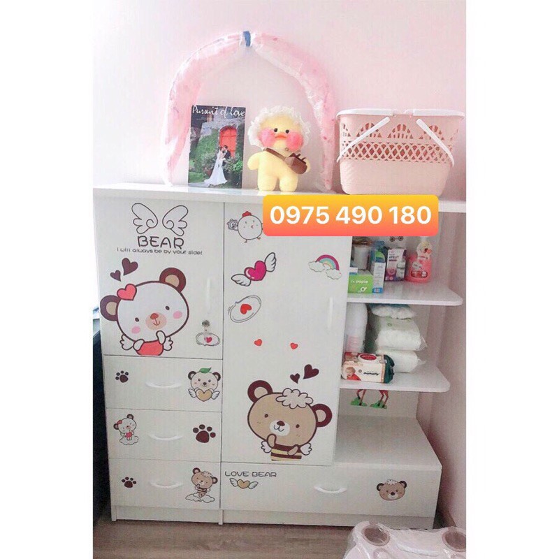 NTNP Decal tranh dán tường trang trí decor phòng ngủ cho bé như Hàn Quốc, tấm giấy sticker dán tủ hình gấu .