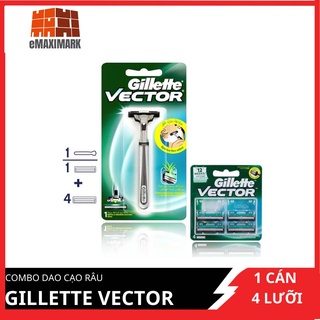 COMBO Dao cạo râu Gillette Vector Cán 1s + Lưỡi 4s siêu tiết kiệm