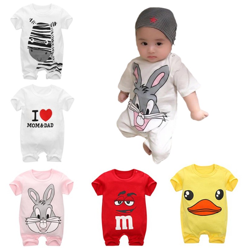 Sơ sinh Cotton Một mảnh Áo liền quần ngắn tay Bé Dễ thương Hoạt hình Áo liền quần Bé trai Bé gái Quần tất