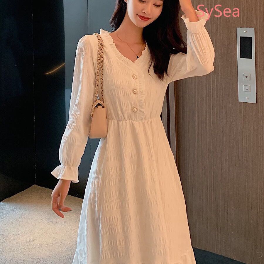 Đầm trắng tay dài thời trang mùa thu tinh tế cho nữ | BigBuy360 - bigbuy360.vn