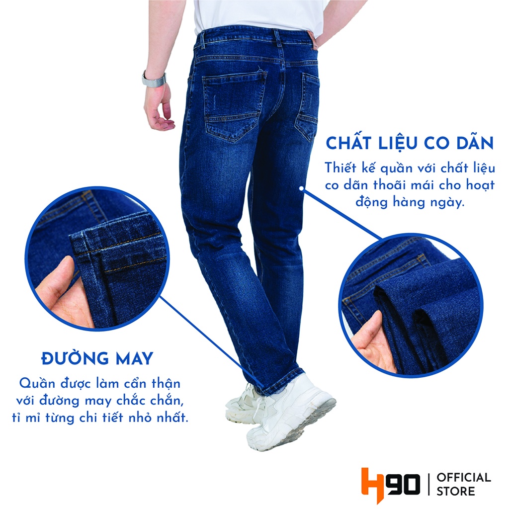 [Mã SRBACK010912 hoàn 20K xu đơn 50K] Quần jean nam H90 dáng slimfit màu xanh đậm chất bò co giãn HTRJ001 | BigBuy360 - bigbuy360.vn