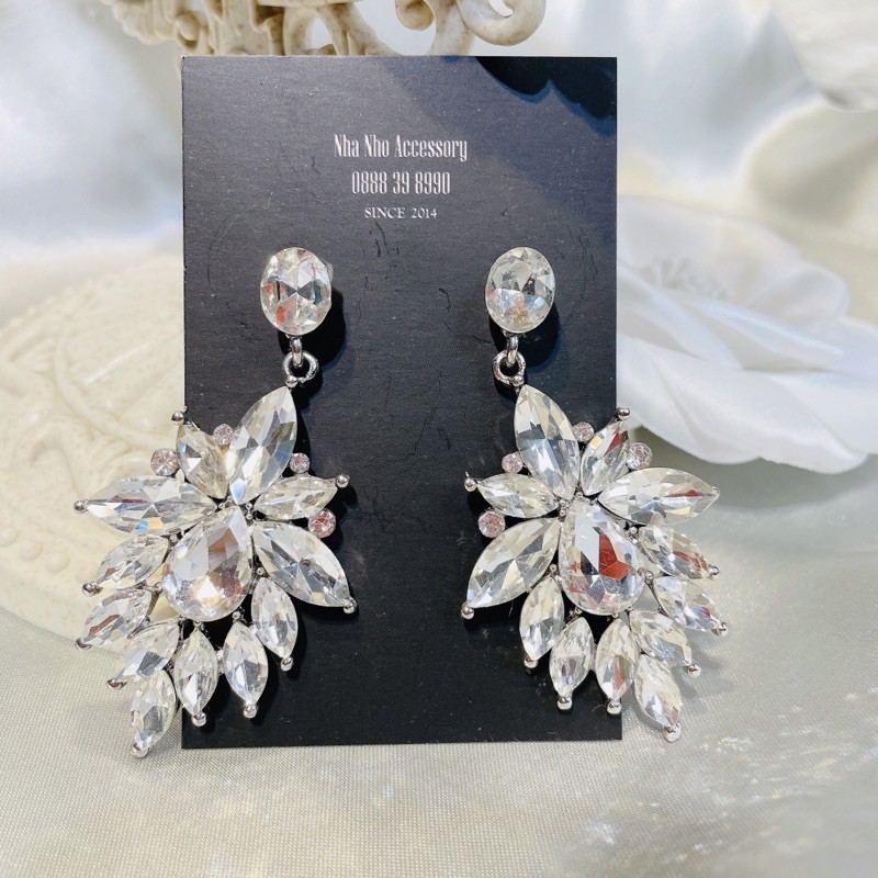 Hoa Tai Đá Cô Dâu Đẹp Dáng Dài Giot Nước Thời Trang NHÀ NHỎ 025