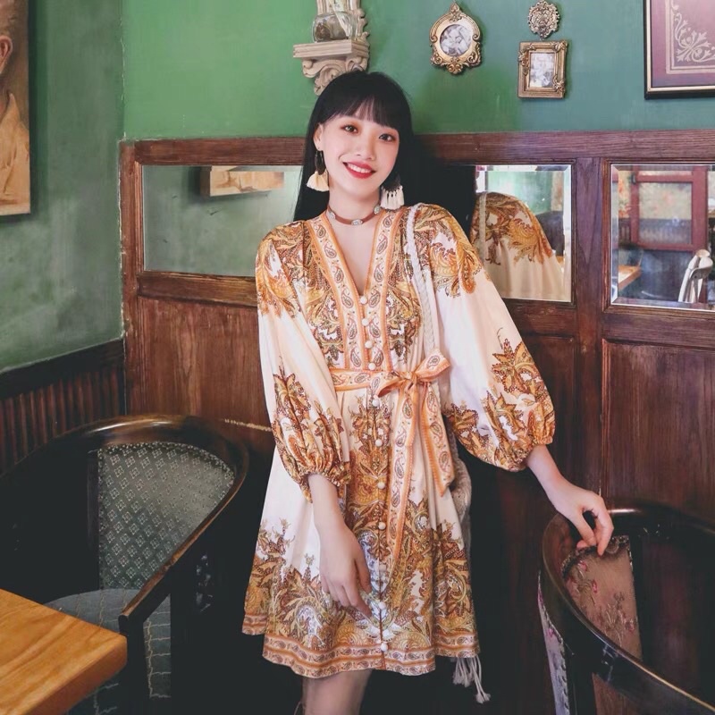 (Hàng Order ) Váy thắt eo nữ phong các Boho cổ chữ V siêu hot