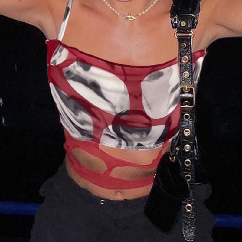 Áo Hai Dây In Họa Tiết Cổ Khoét Sâu Gợi Cảm Cho Nữ