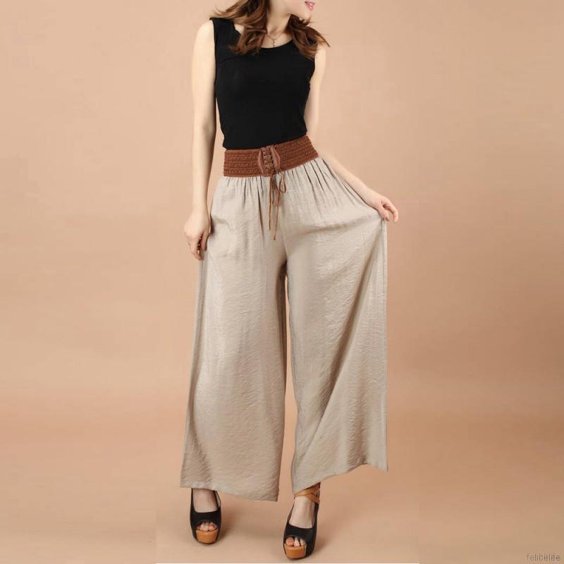 Quần ống rộng lưng thun cao cho nữ