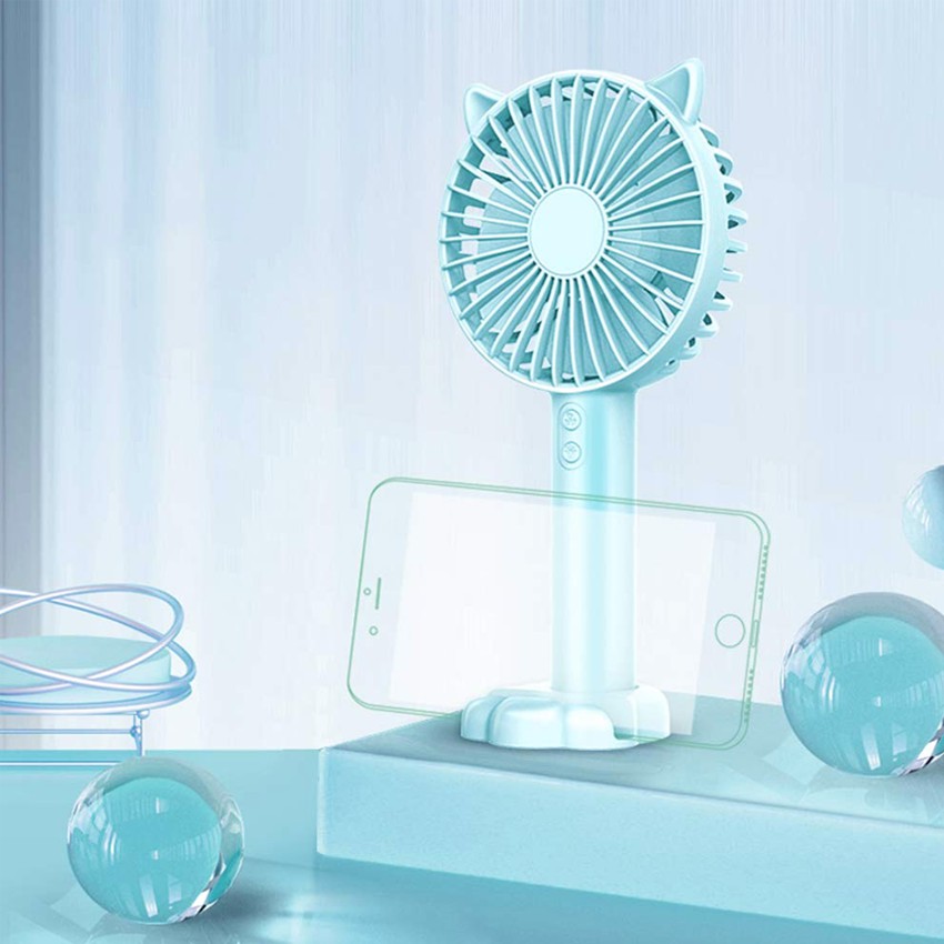 [Tặng kèm giá đỡ điện thoại] Quạt mini cầm tay tiện dụng handy fan 3 tốc độ gió tai mèo cao cấp có đèn