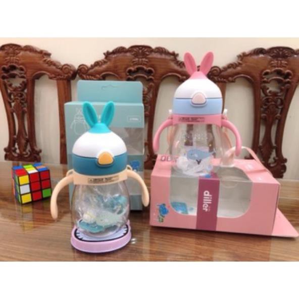 Bình uống nước chống sặc cao cấp Tritan( bình thỏ Diller dây đeo mới)