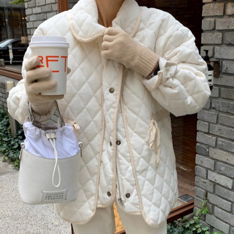 Áo Khoác Đệm Cotton Dày Có Dây Rút Họa Tiết Hình Thoi Phong Cách Hàn Quốc Cổ Điển Thời Trang Cho Nữ | BigBuy360 - bigbuy360.vn