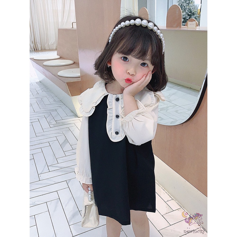 Đầm tay dài phối màu thời trang cho bé gái