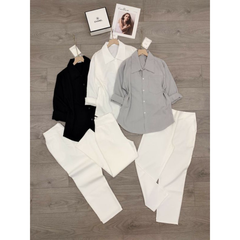 SET ÁO SƠ MI ĐŨI MIX QUẦN ỐNG SUÔNG TRẮNG TRẺ TRUNG NĂNG ĐỘNG 💕𝑭𝑹𝑬𝑬𝑺𝑯𝑰𝑷💕 | BigBuy360 - bigbuy360.vn