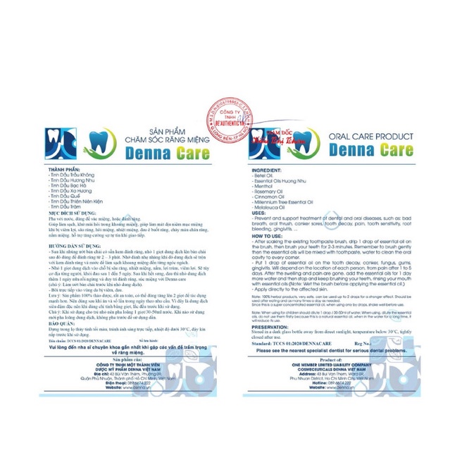 Denna Care Tinh Dầu 100% Thiên Nhiên Đánh Bay Sâu Răng-Hôi Miệng.