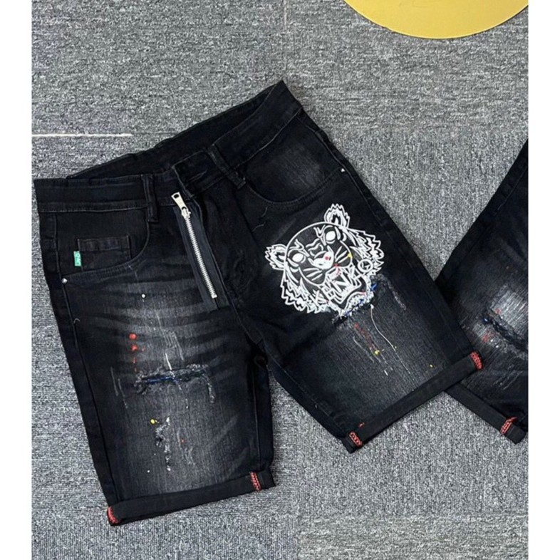 Quần short jean nam đen cao cấp rách thêu logo vải dày đẹp co giãn giá rẻ mẫu mới nhất AHFASHION