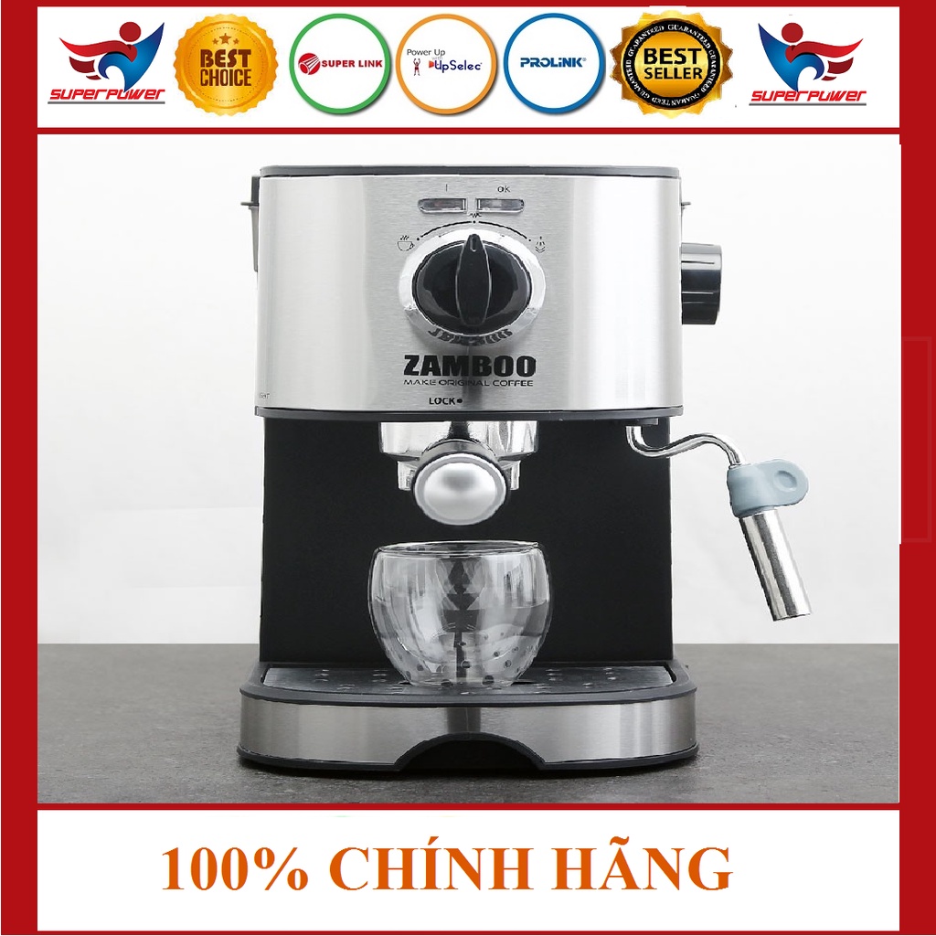 Tặng Quà Máy pha cà phê espresso Zamboo ZB-86CF (15bar/850W, sấy cốc, đánh sữa)  Tặng kèm 500gram Coffee Superpower