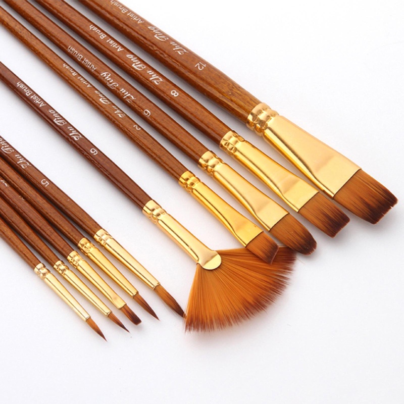 Set 10 Cọ Vẽ Màu Nước Bằng Lông Nylon Cho Họa Sĩ