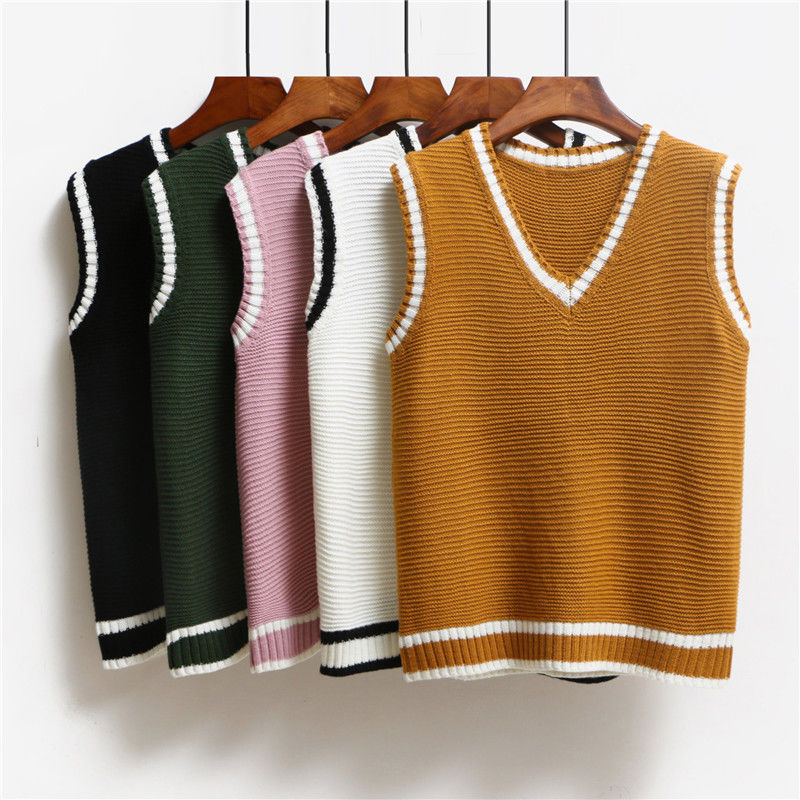 Áo Sweater Dệt Kim Không Tay Cổ Chữ v Phong Cách Thời Trang Hàn Quốc 2020