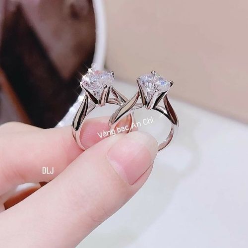 Nhẫn đôi bạc ta xi bạch kim - Nhẫn cặp nam nữ đính đá sang trọng, ACJM340W200