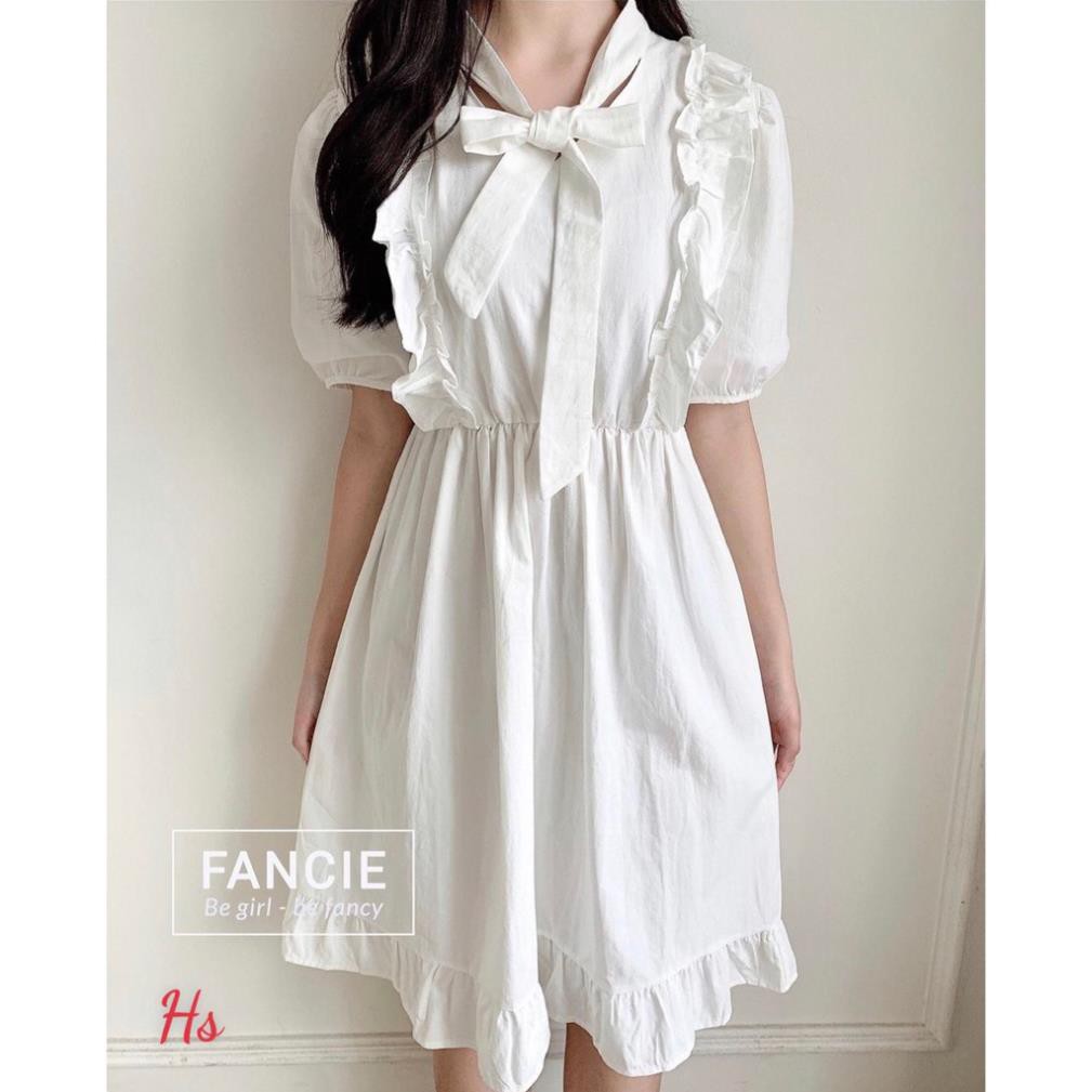 💃 Đầm Nữ Vai Bèo Cộc Tay Buộc Nơ Váy Trắng Chất Đũi Dáng Xòe Xinh Xẻo MUST HAVE ITEM Hè Này