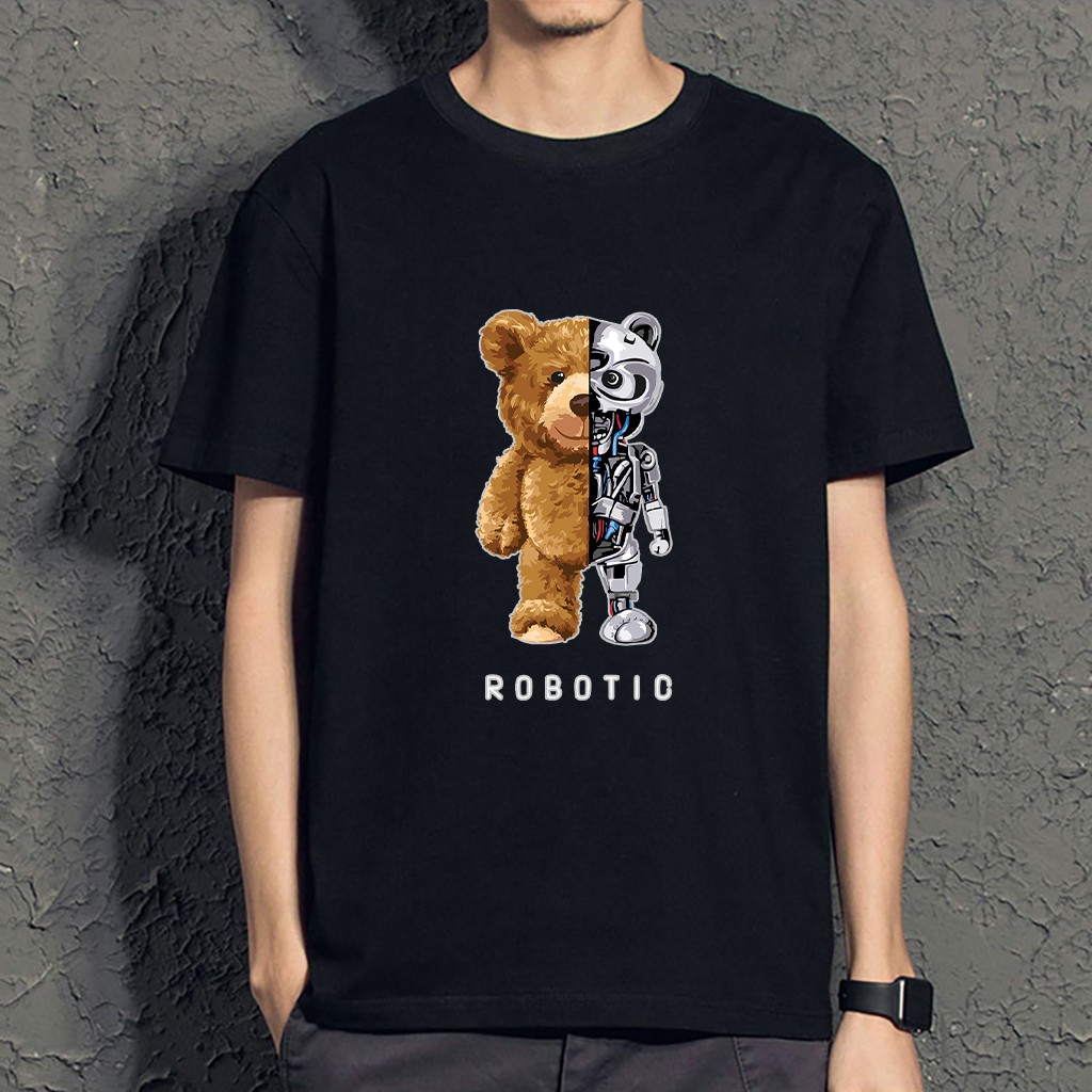 Áo thun unisex ngắn tay không cổ in hình GẤU ROBOTIC hợp thời trang - Bộ sưu tập áo phông gấu moschino cá tính | BigBuy360 - bigbuy360.vn
