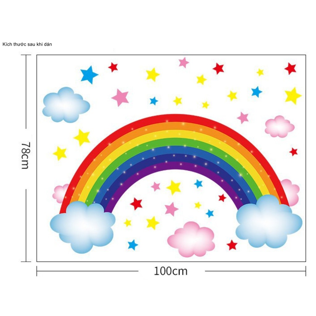 Decal dán tường trang trí - CẦU VÒNG SẮC MÀU TRẺ THƠ