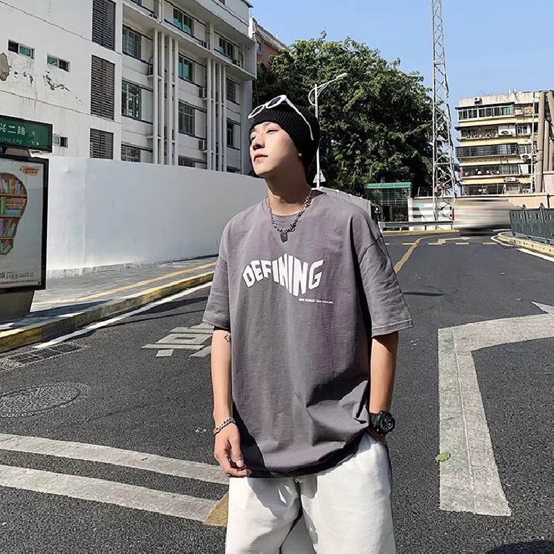 Áo Thun Dáng Rộng In Chữ Phong Cách Hip Hop Đường Phố Hàn Quốc Thời Trang Mùa Hè Cho Nam Cỡ M-5XL