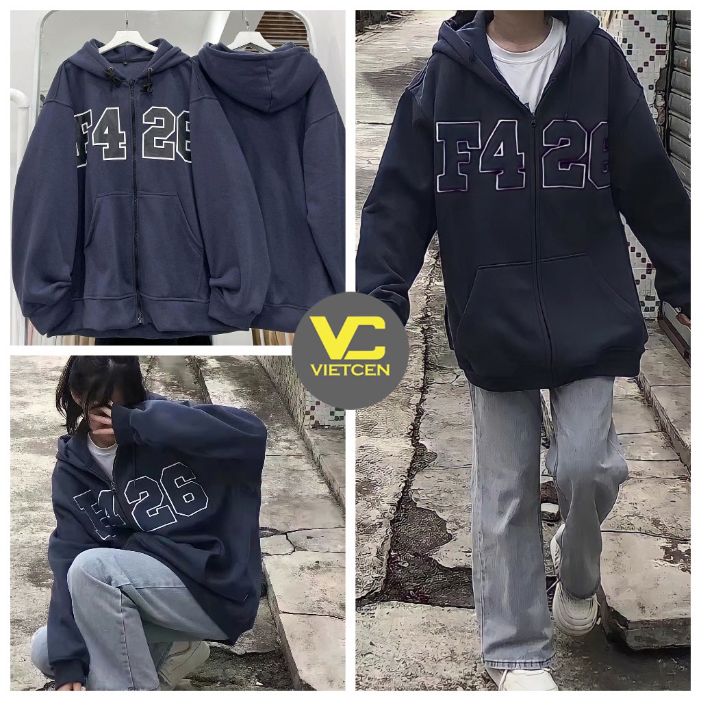 Áo khoác hoodie dây kéo THEFOUR áo khoác chất nỉ Unisex cá tính_VIETCEN