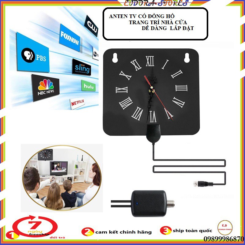 Anten DVB T2 thông minh thu sóng 100 dặm- ăng ten TV - kèm đồng hồ