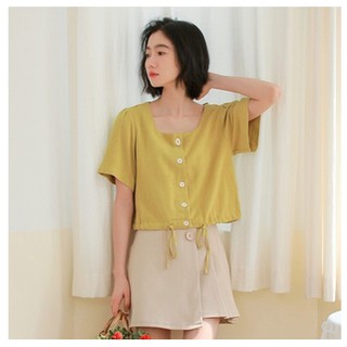 Áo croptop cổ vuông buộc dây eo