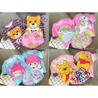 Bộ Quần Áo Trẻ Em Cộc Tay 3D In Hình ChiBi Vải Dễ Thương Vải Cotton Cho Bé Gái Từ 8-20kg Mã CT39