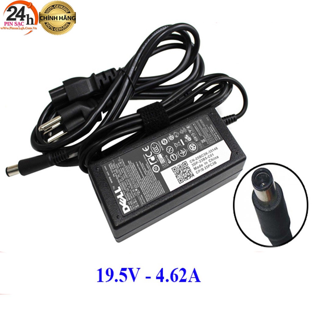 PS24. Sạc Zin Adapter Laptop Dell 19.5V 4.62A (90w) Chân Kim To E6420 E6520 3442 3443 3543