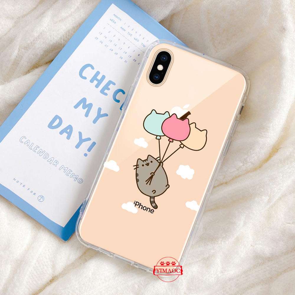 Ốp điện thoại TPU mềm trong suốt họa tiết mèo pusheen cho iPhone XS Max XR X 11 Pro 7 8 6 6S Plus 83S