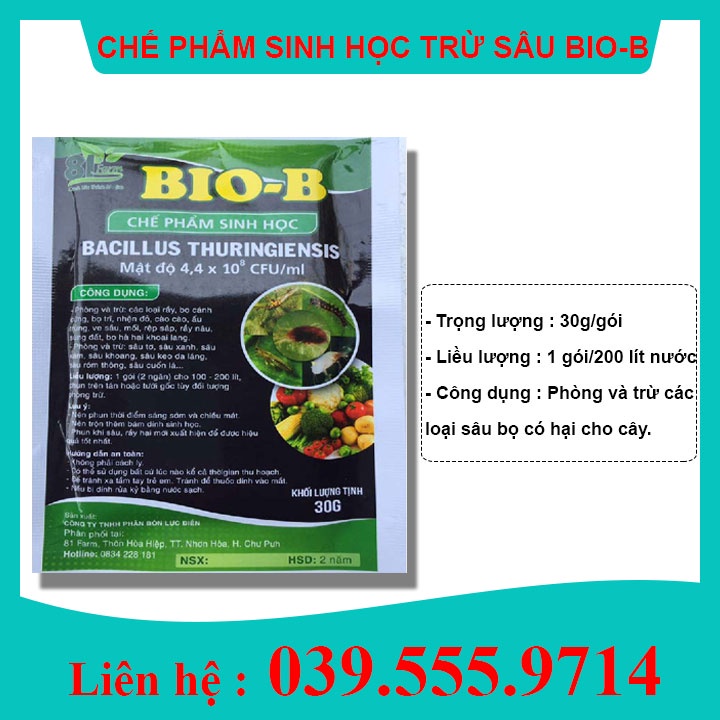 BIO-B CHẾ PHẨM TRỪ SÂU SINH HỌC-30gram- chuyên dùng cho nhện đỏ, các loại sâu, rầy rệp, bọ, ..