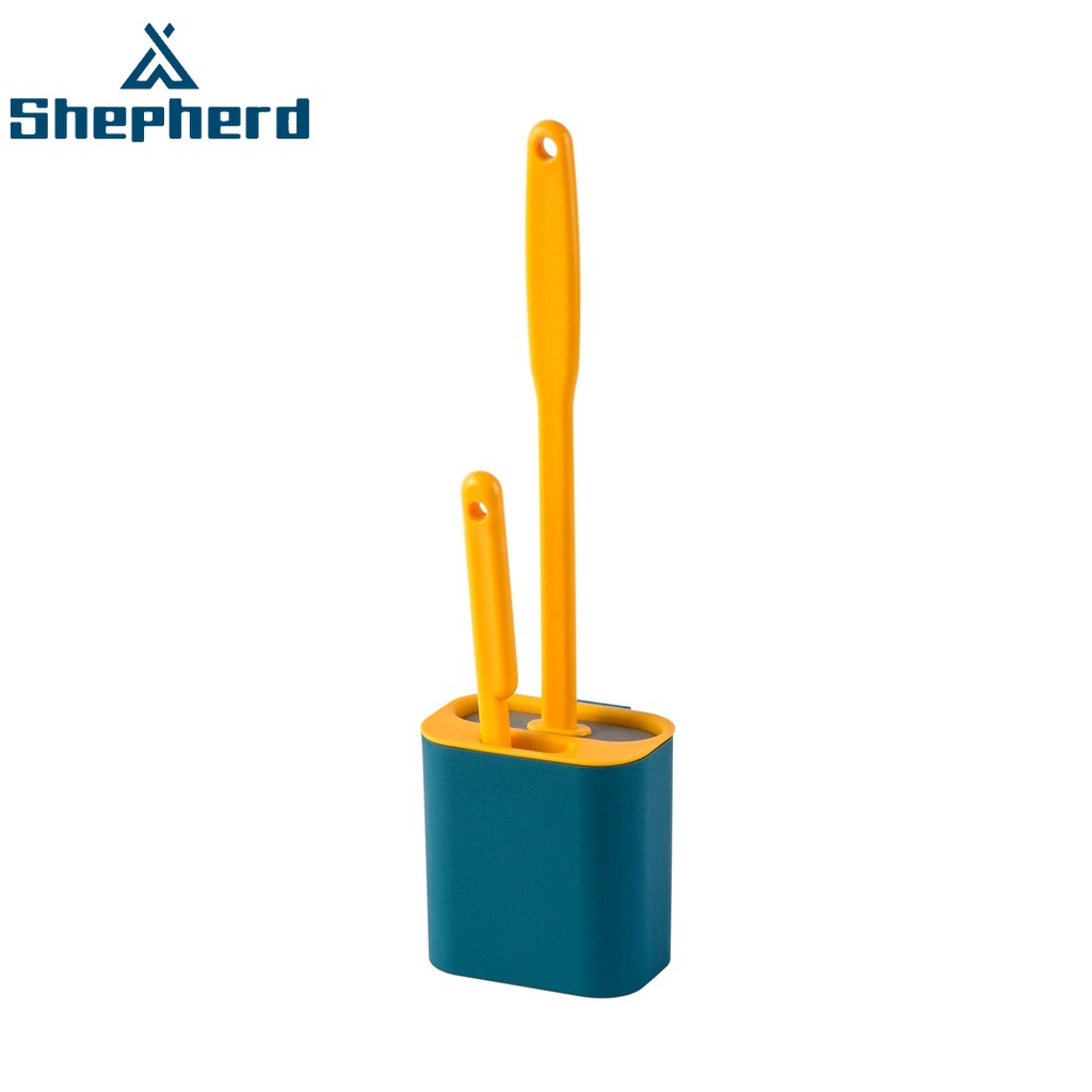 Cọ vệ sinh đầu mềm tay cầm bằng silicon có giá đỡ thoát nước gắn tường Shepherd